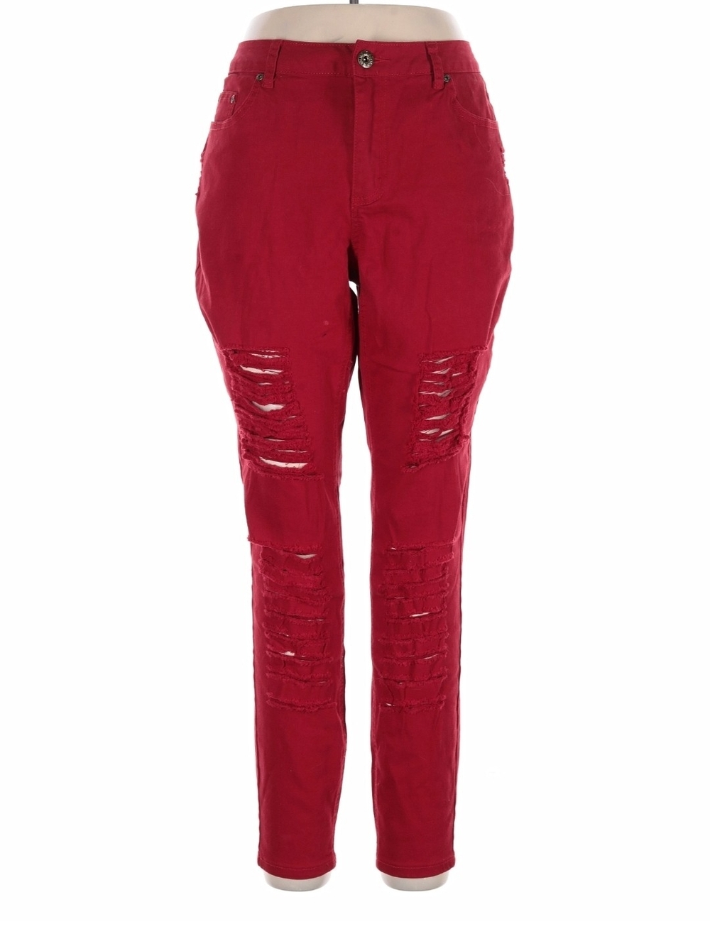 Ashley Stewart Crimson Red Distressed Skinny Jeans Size 16